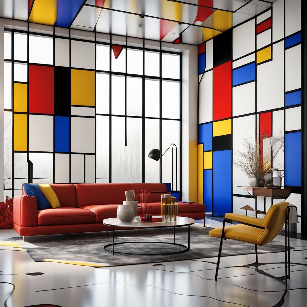 Abstract Home Interior in Mondrian Style