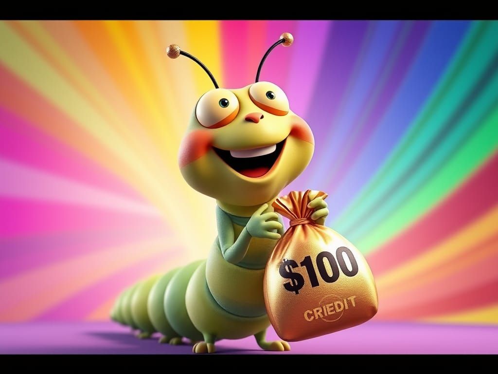 Joyful Caterpillar Holding Bag in Pixar Style