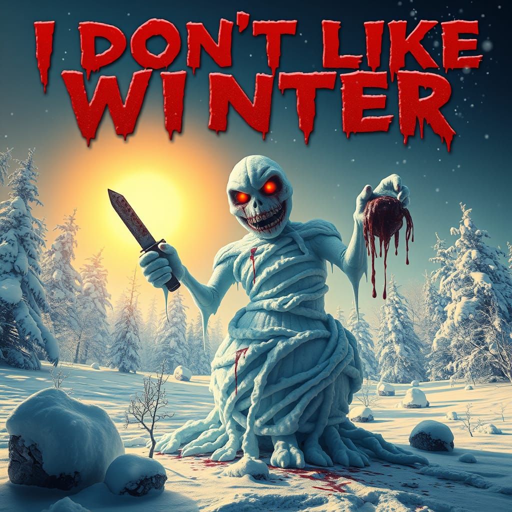 Surreal Winter Horror Scene in Dark Cyberpunk Aesthetic