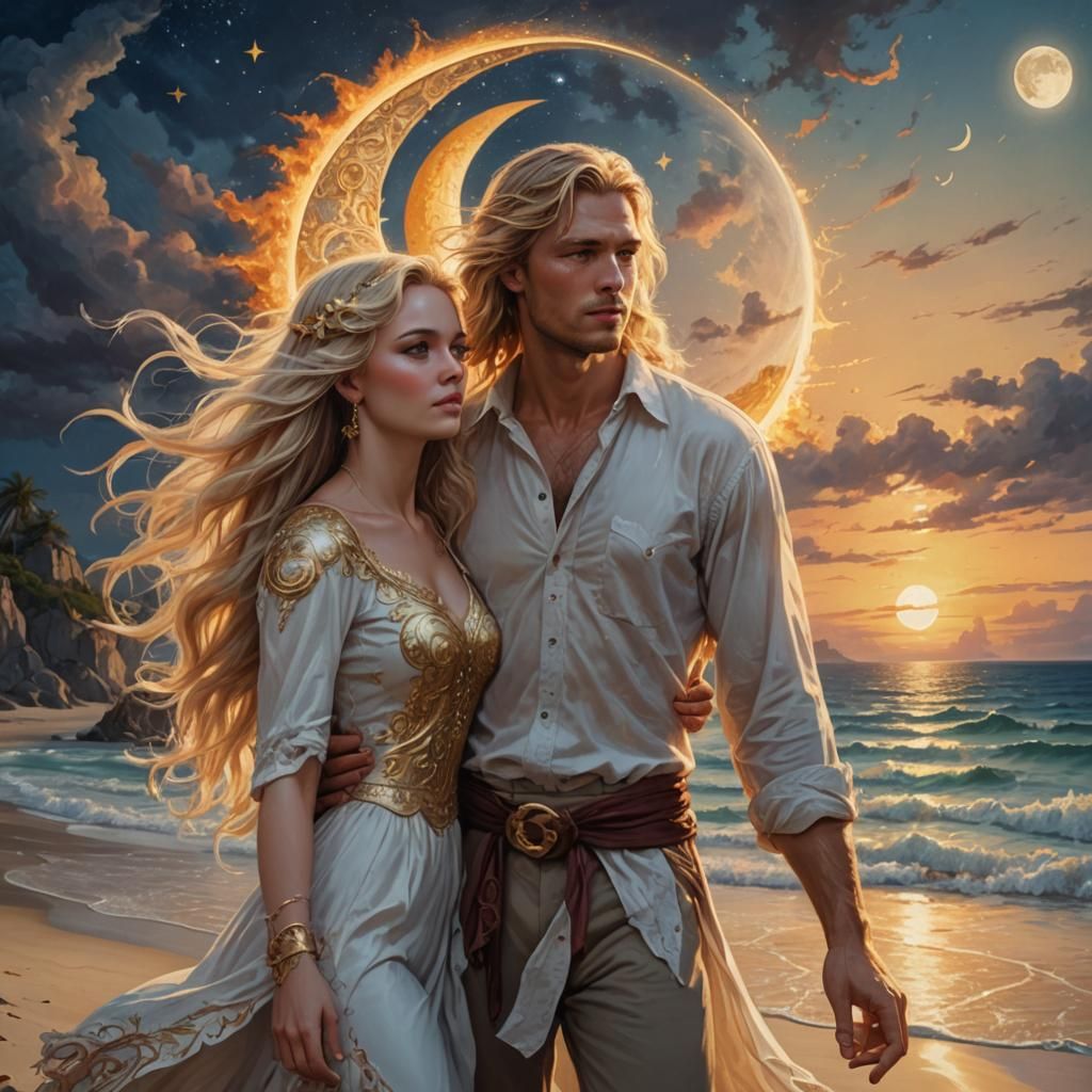 Romantic Beach Scene in Oil Painting Style