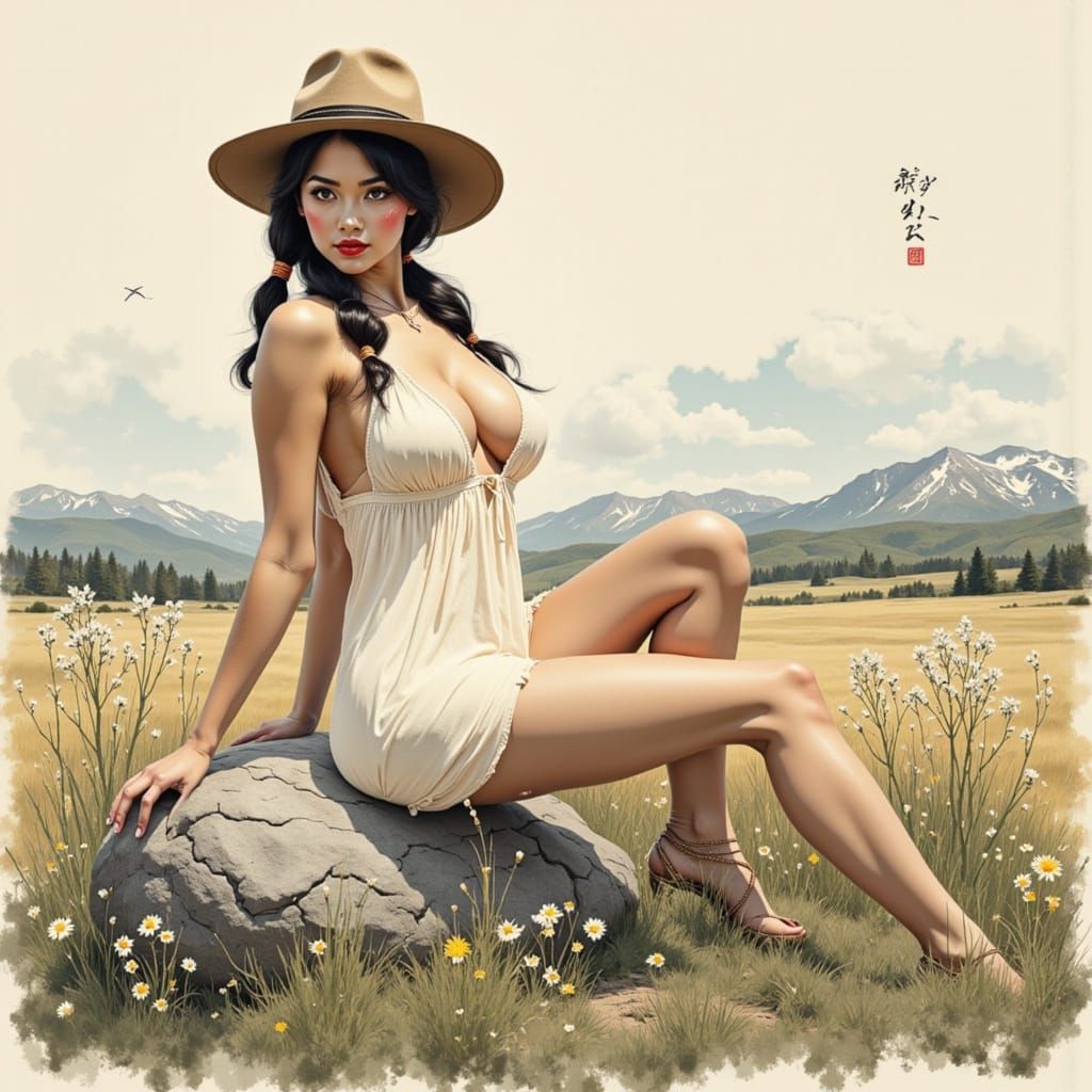 Sumi-E Pin-Up Goddess of Montana