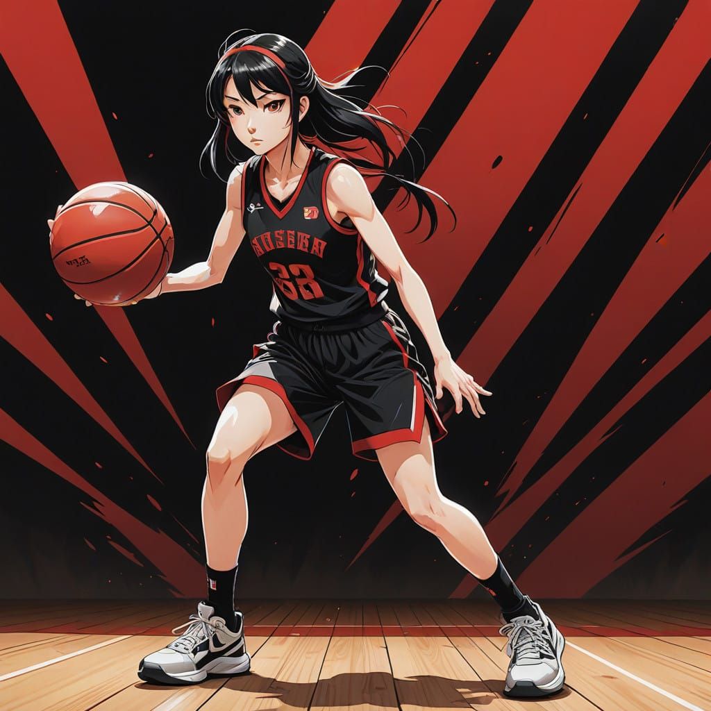 Confident Chinese College Basketball Athlete in Vibrant Red...