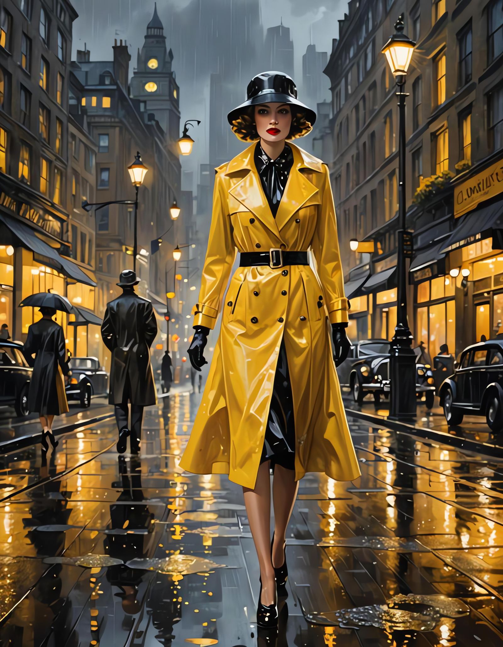 Rainy City Street Scene in Anime Style