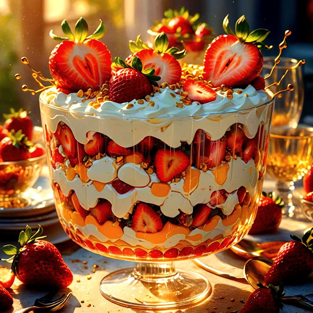 Hyperrealistic Strawberry Trifle in Splash Art Style