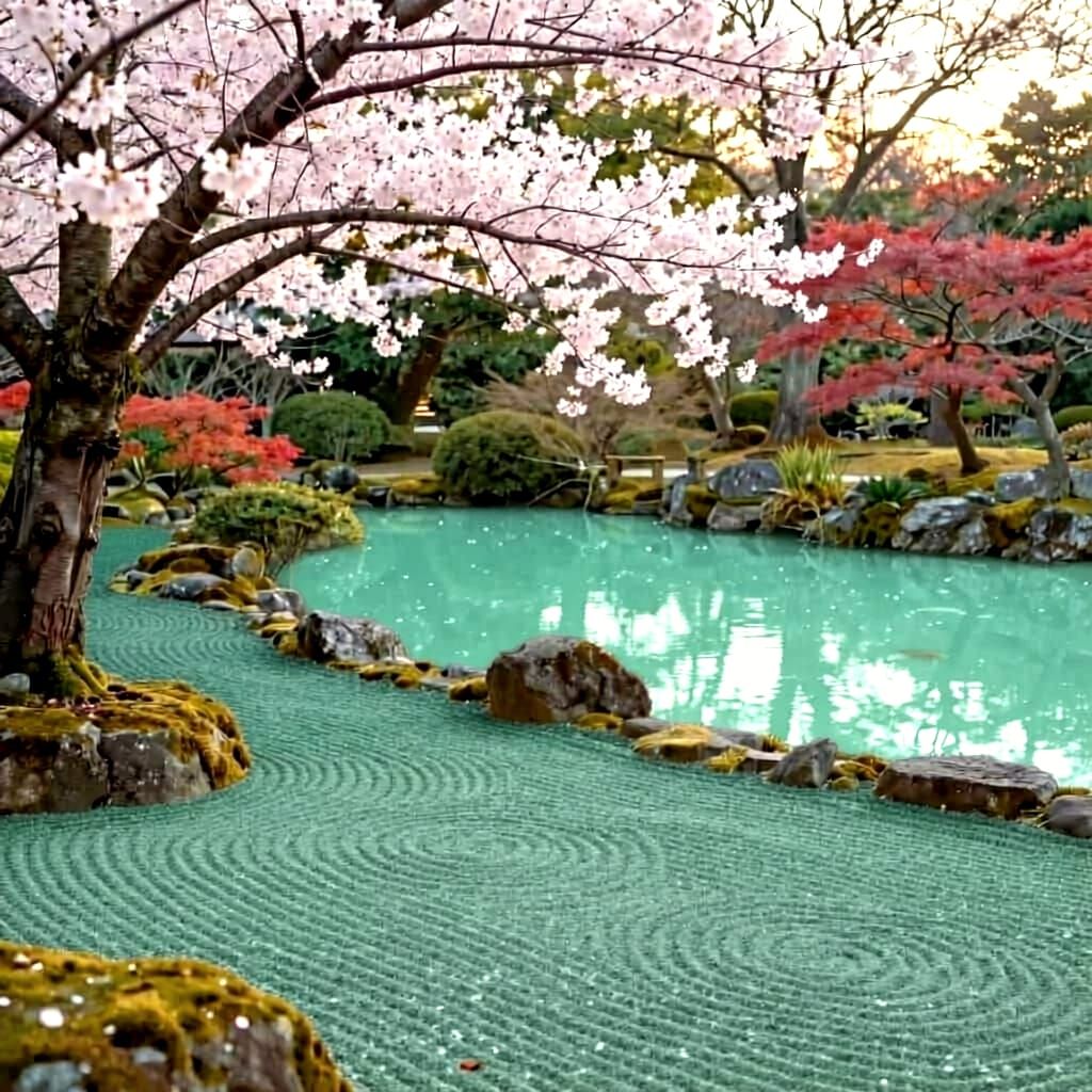 Tranquil Japanese Garden in Soft Afternoon Light