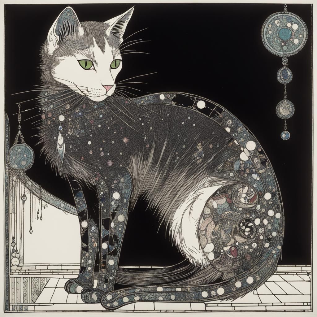 Stylized Cat in Stained Glass Style