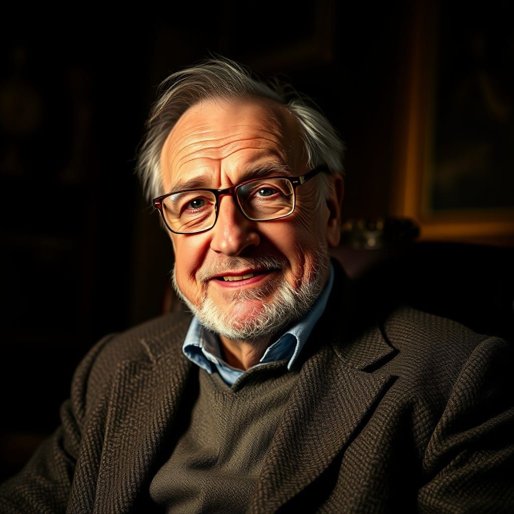 Photorealistic Portrait of Elderly Man in Study