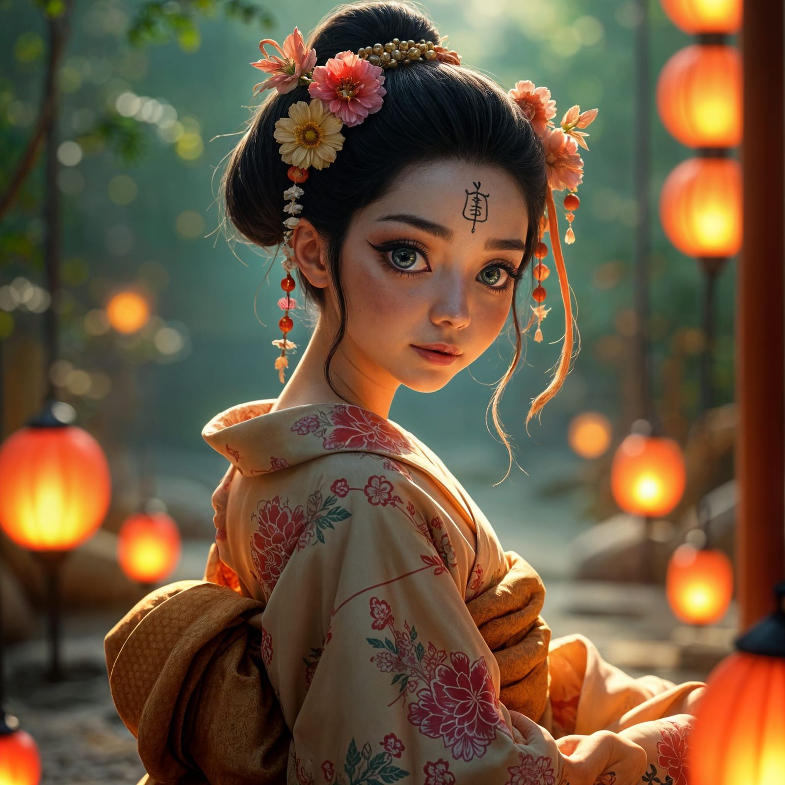 Spark in Japanese Garden with Rainbow Hair