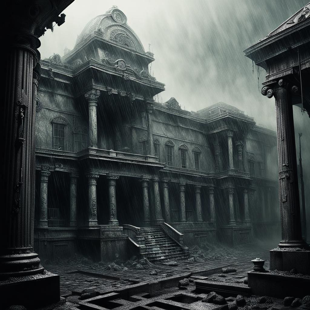 Surreal Steampunk Temple in Toxic Atmosphere