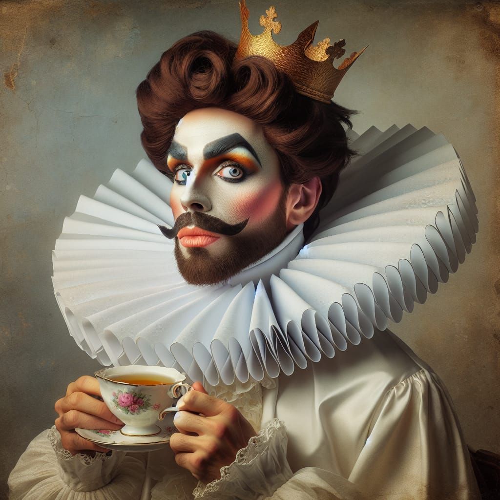Satirical Portrait of Man in Drag as Oil Painting