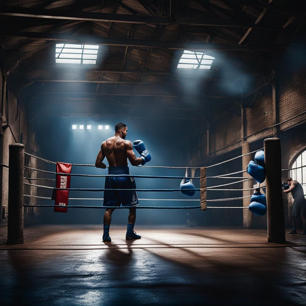 Dramatic Boxing Scene in Warehouse Gym