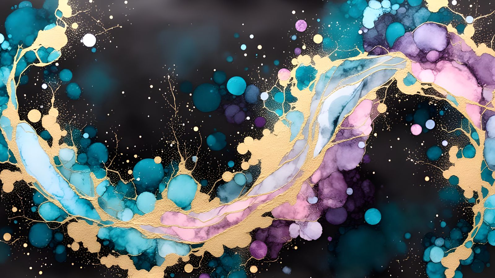 Alcohol Inks Abstract Art with Aquamarine and Mauve Swirls