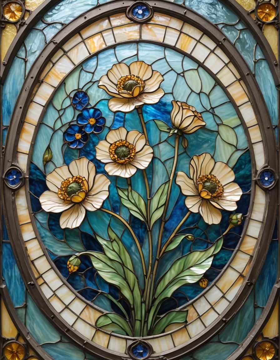 Stained Glass Persian Buttercup in Tiffany Style