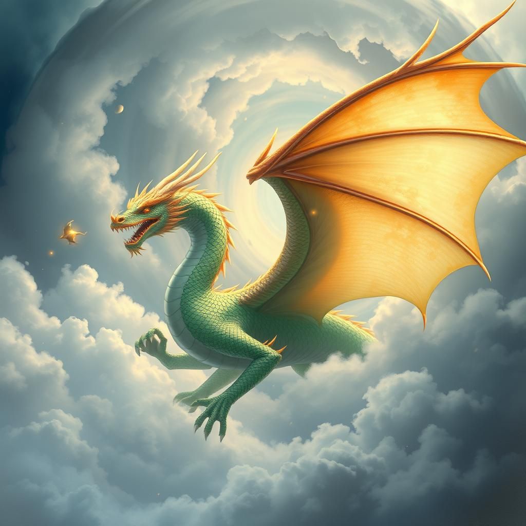 Majestic Dragon Unveils Wings: Fantasy Art