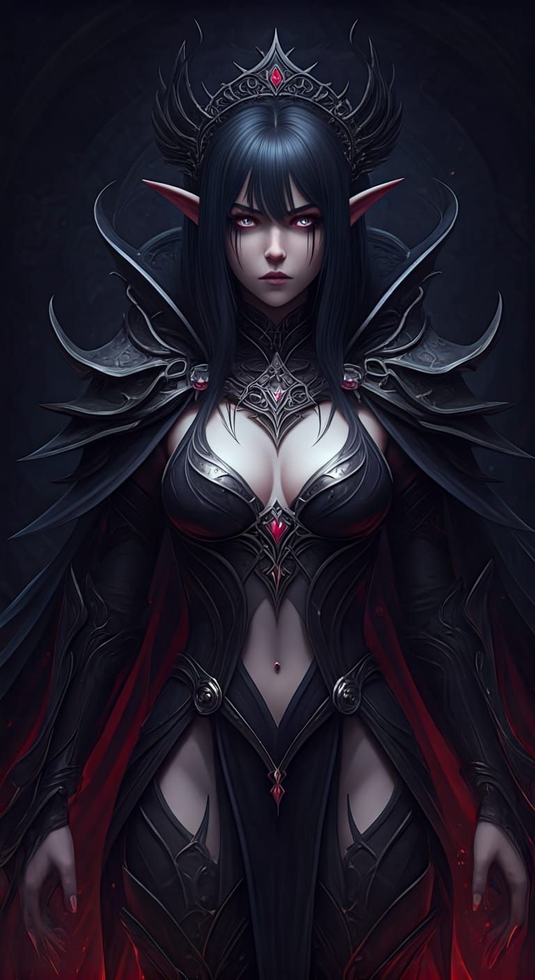 Majestic Dark Elf Witch Portrait in 3D Anime Style