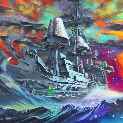 Warship Among Jupiter's Moons in Graffiti Art