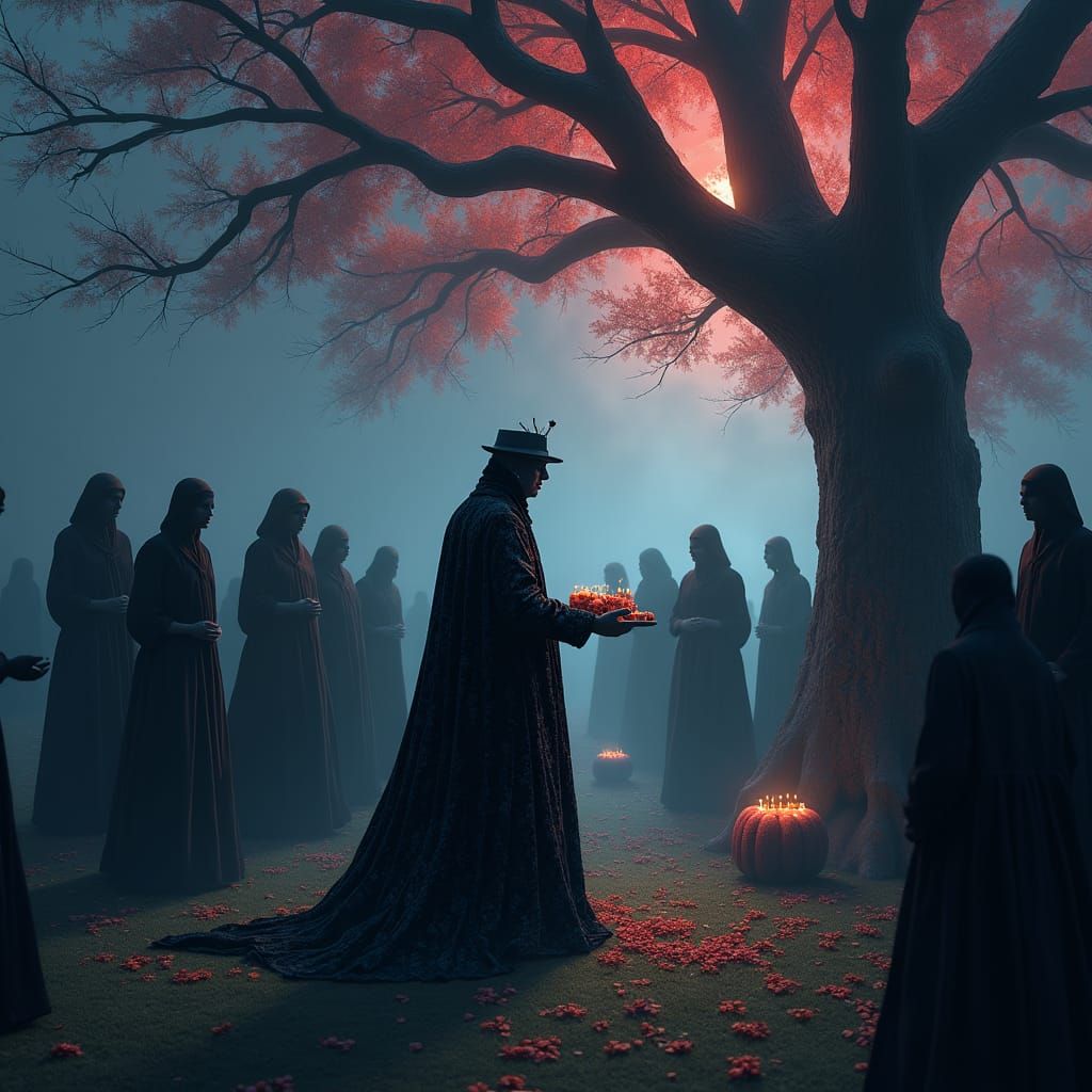 Mortician Handing Out Treats in a Surrealist Style