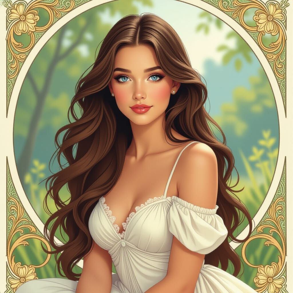 Young Woman in White Dress, Art Nouveau Style