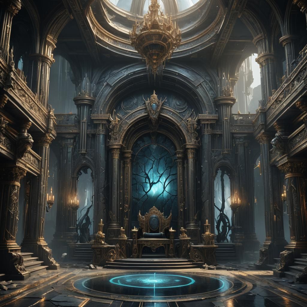 Surreal Black Throne Room in a Fantastical Aesthetic
