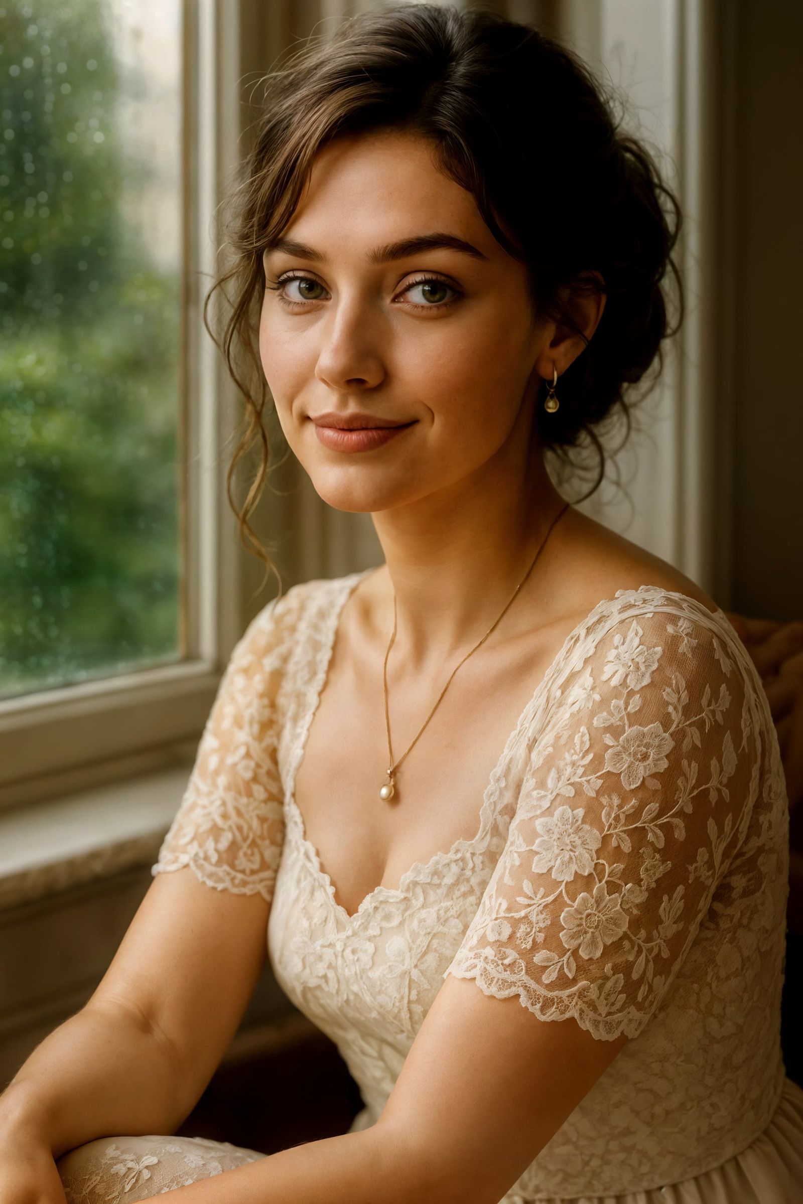 Romantic Portrait of Woman in Window Light