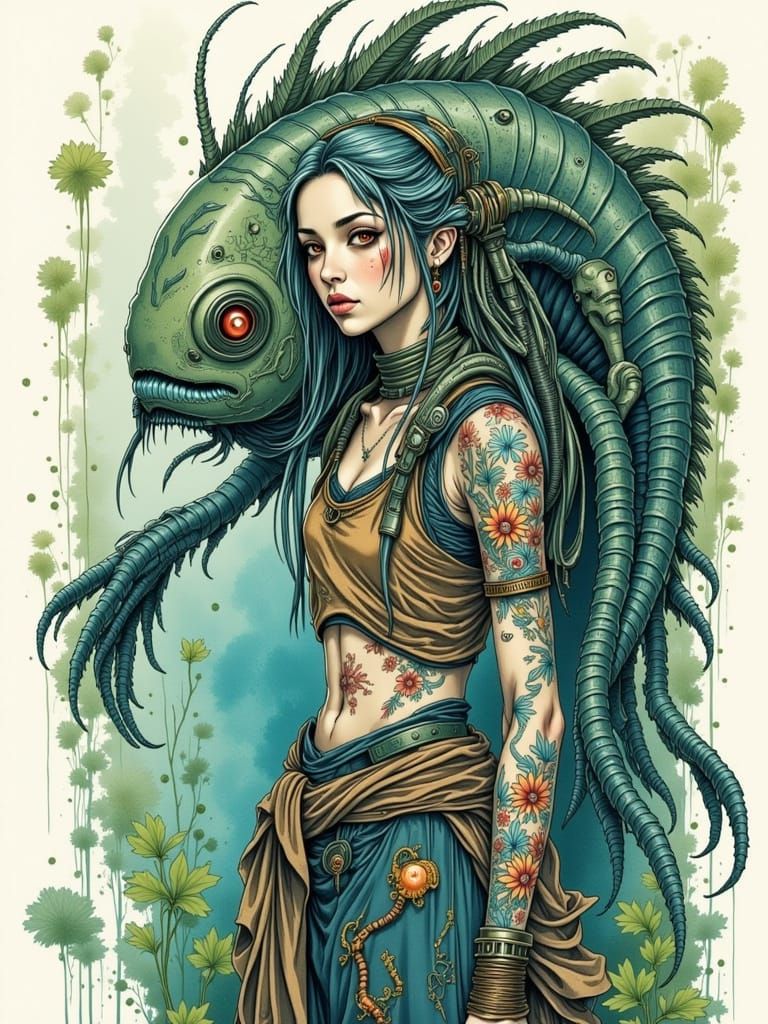 Anglerfish Dryad Hybrid in Watercolor Style