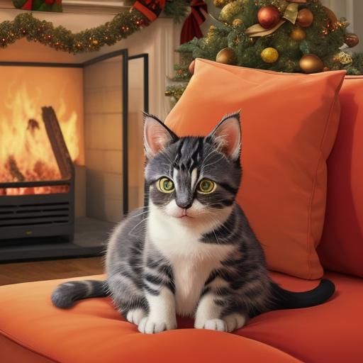 Kitten by Christmas Tree: Abstract Art