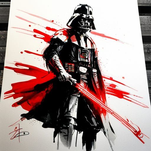 Darth Vader Samurai Concept in Watercolor Style