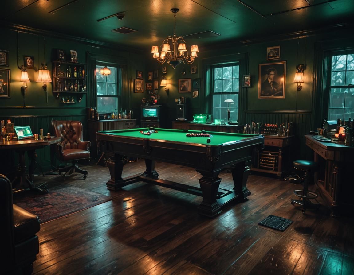 Luxurious Cyberpunk Bar in a High-Stakes Mansion Basement