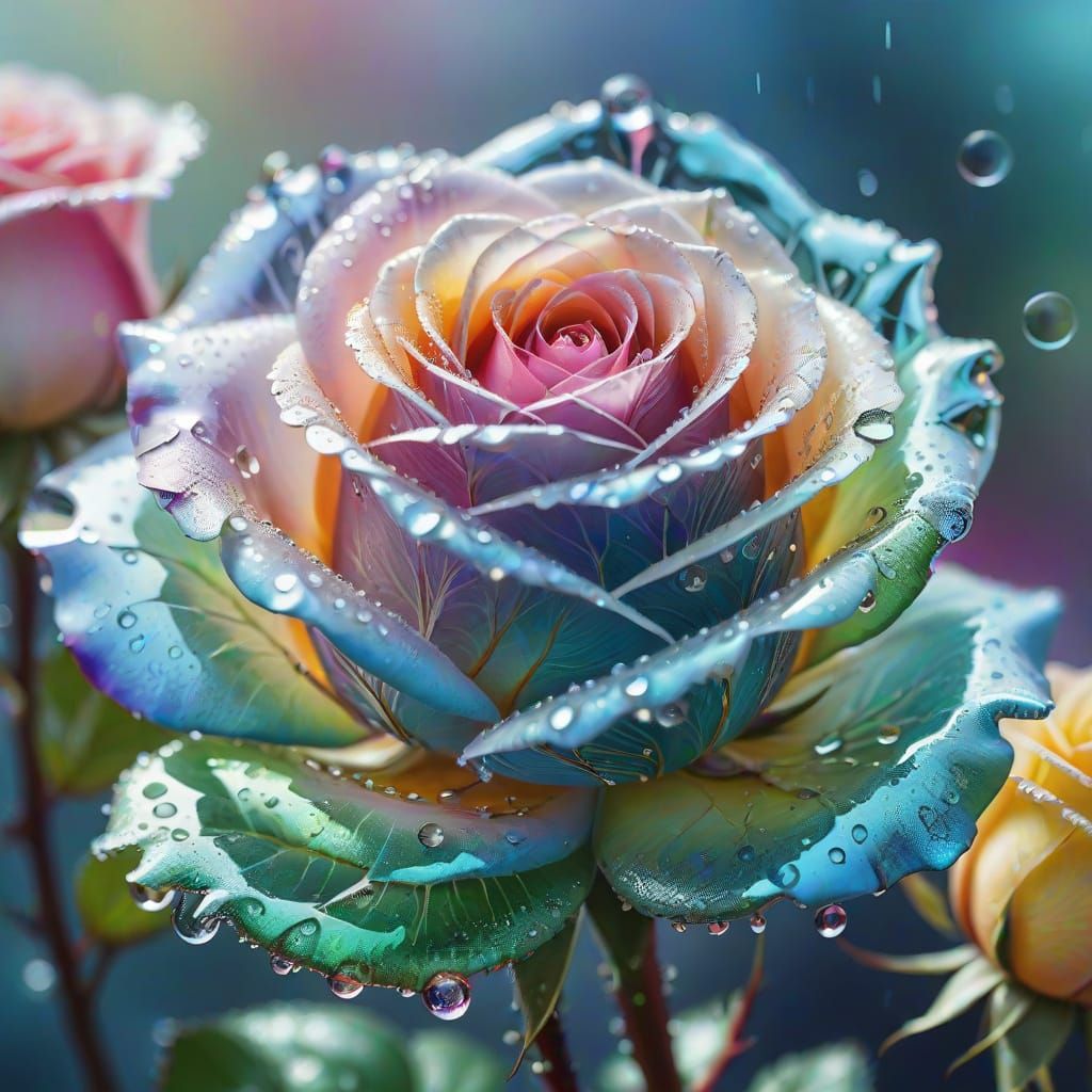 A transparent blown glass rose