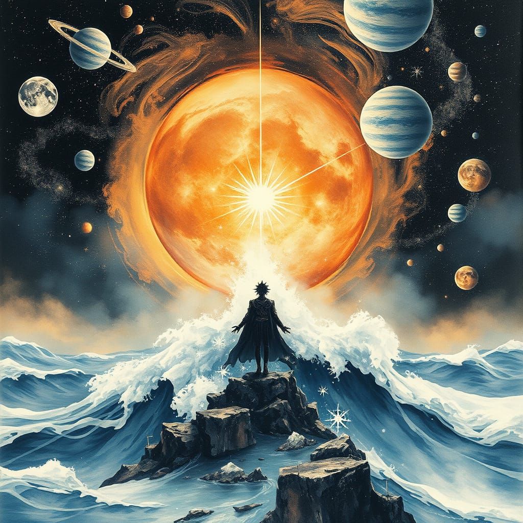 Cosmic Figure Radiates Confidence Amidst Swirling Celestial ...