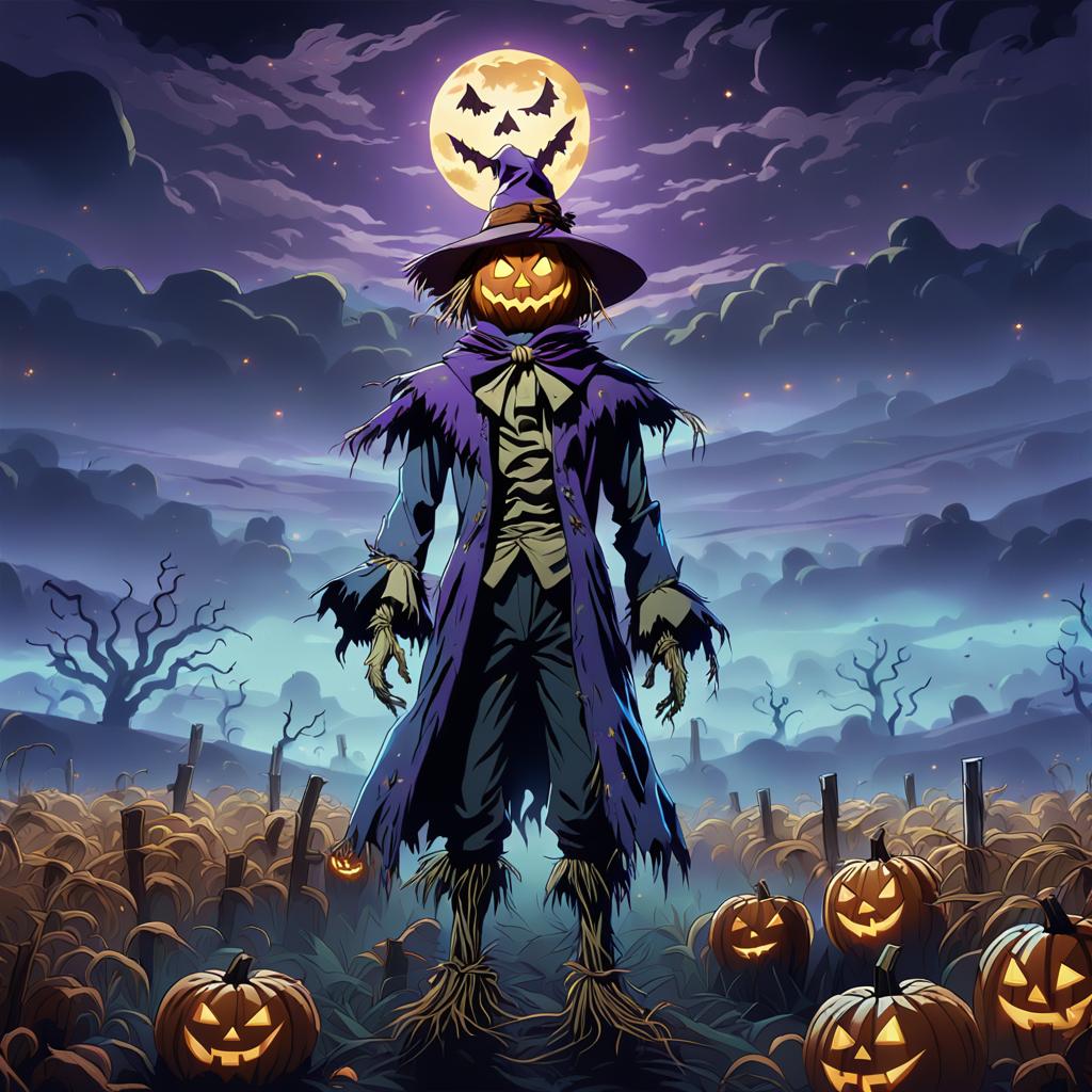 Halloween Scarecrow in Anime Cel-Shaded Style