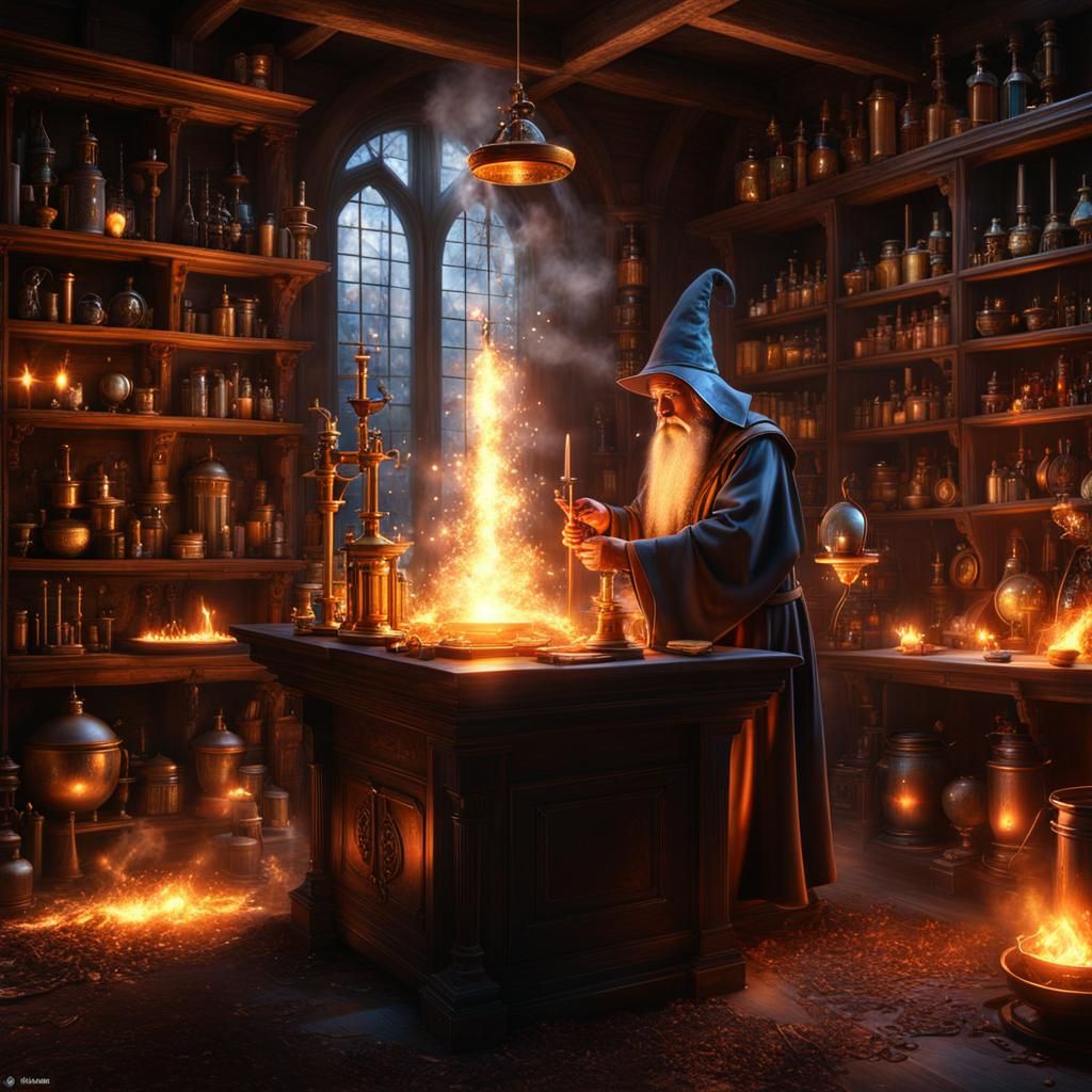 Magical Alchemist Laboratory in Hyperreal Detail