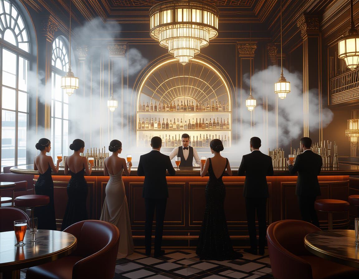 Art Deco Bar Scene with Dreamy Atmosphere