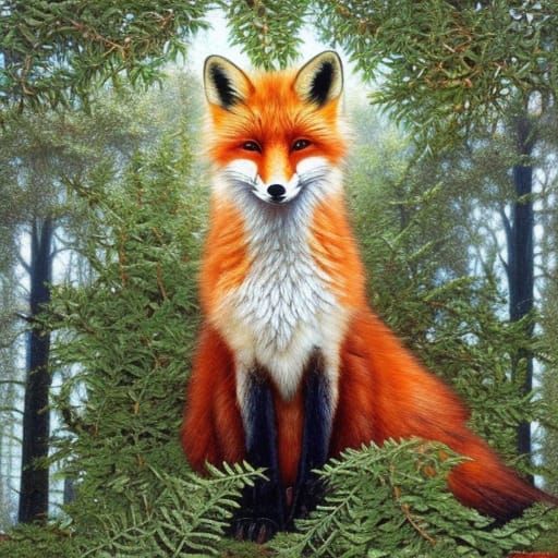 Celtic Forest Fox in Hyperdetailed Oil Painting