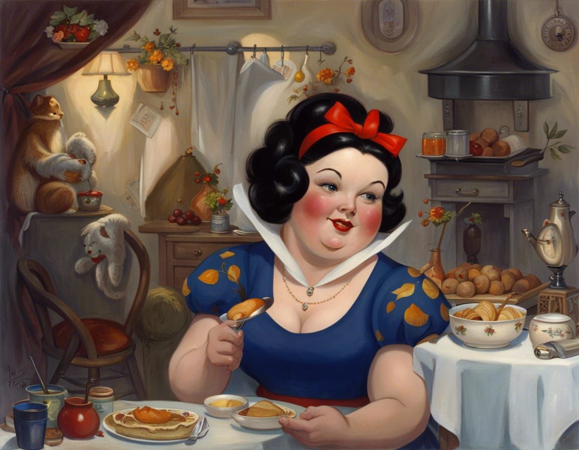 Curvy Snow White's Breakfast, Art Frahm Illustration
