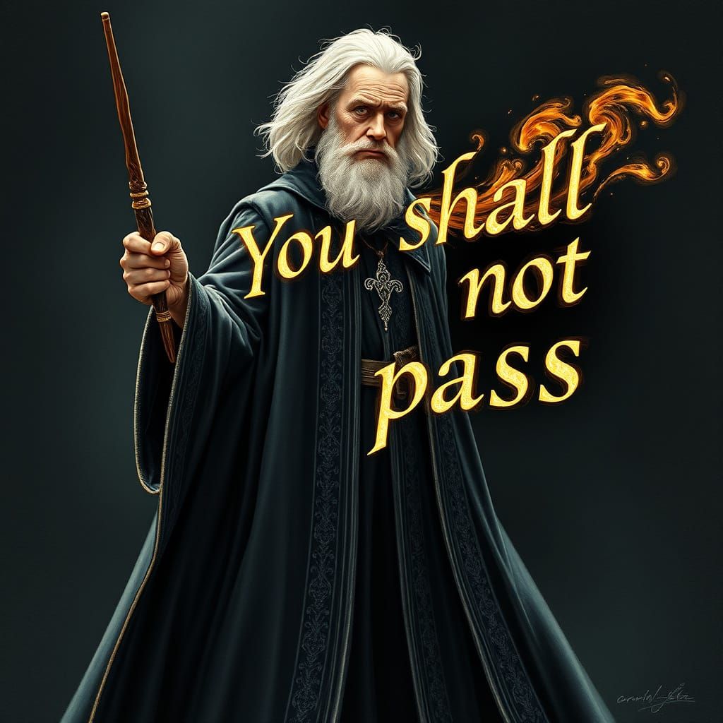 Wizard Dumbledore Stands Tall with Glowing Wand