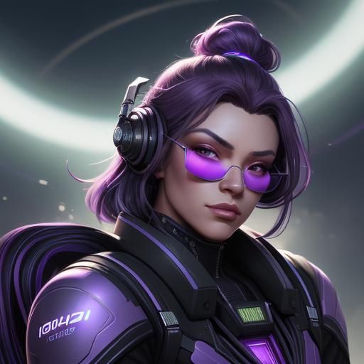 Woman with Purple Button Hair in Sci-Fi Portrait