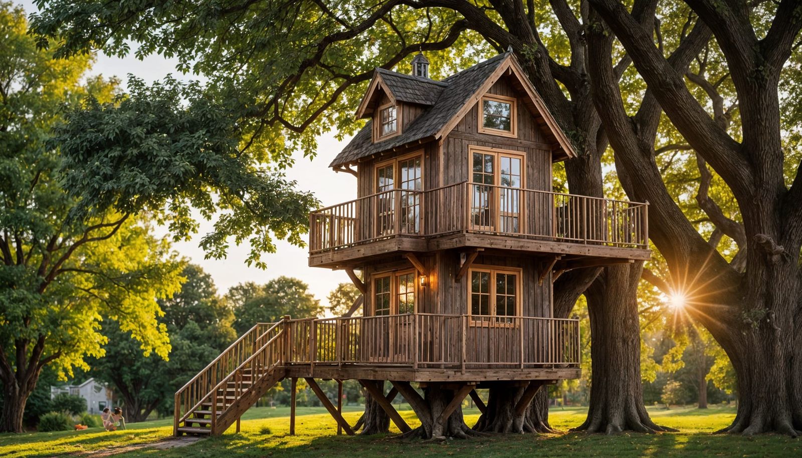Whimsical Treehouse Retreat in Warm, Golden Light