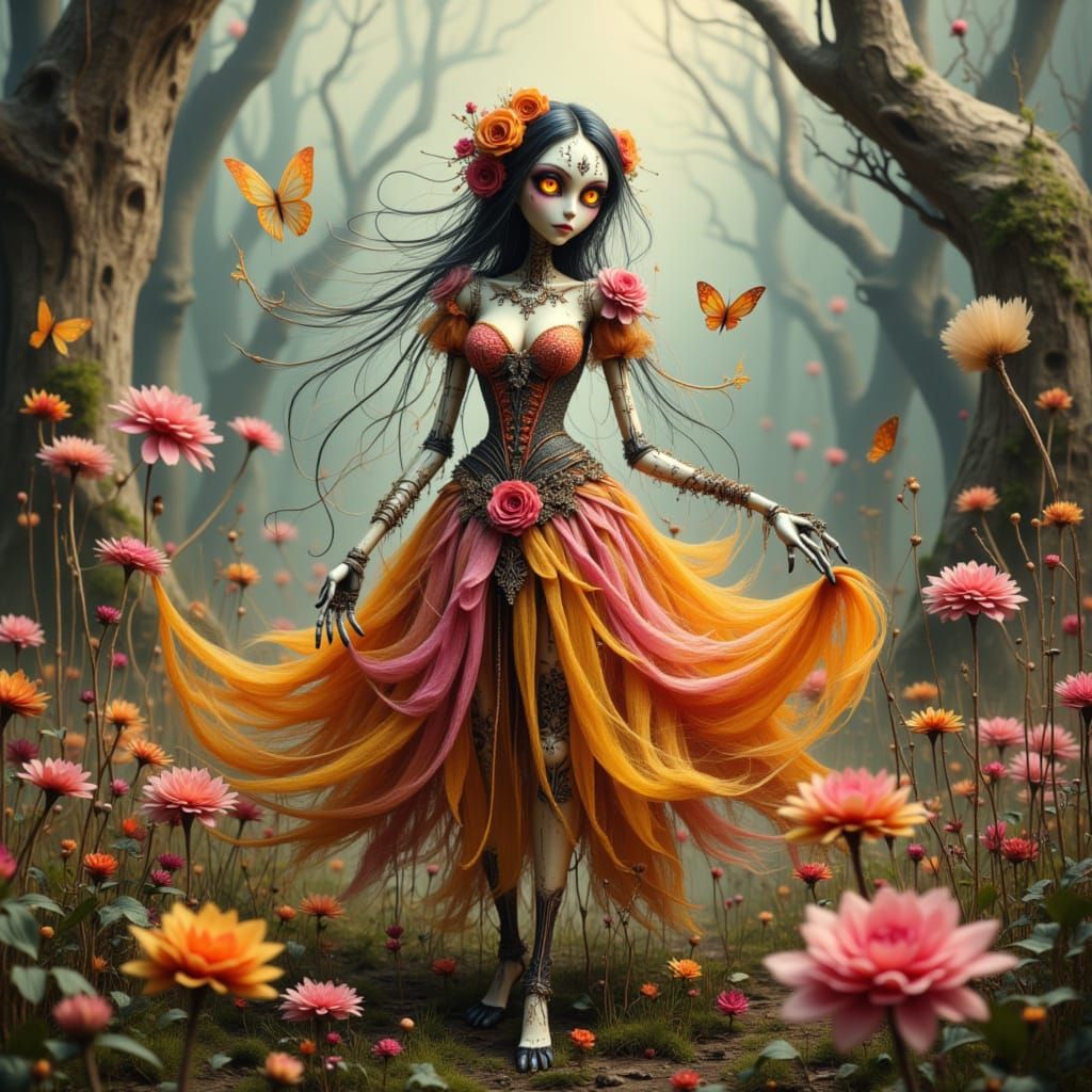 Day of the Dead Marionette in Lush Garden