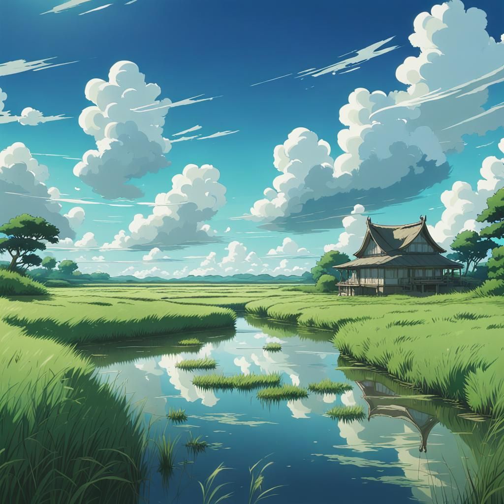 Windy Plains in Studio Ghibli Anime Style