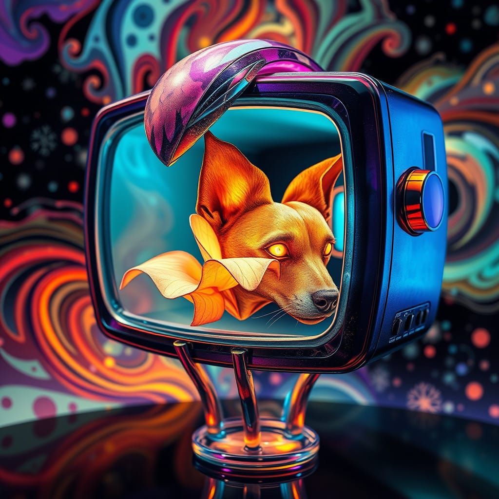 Infinite Fractal TV Head in Vibrant Abstract Art