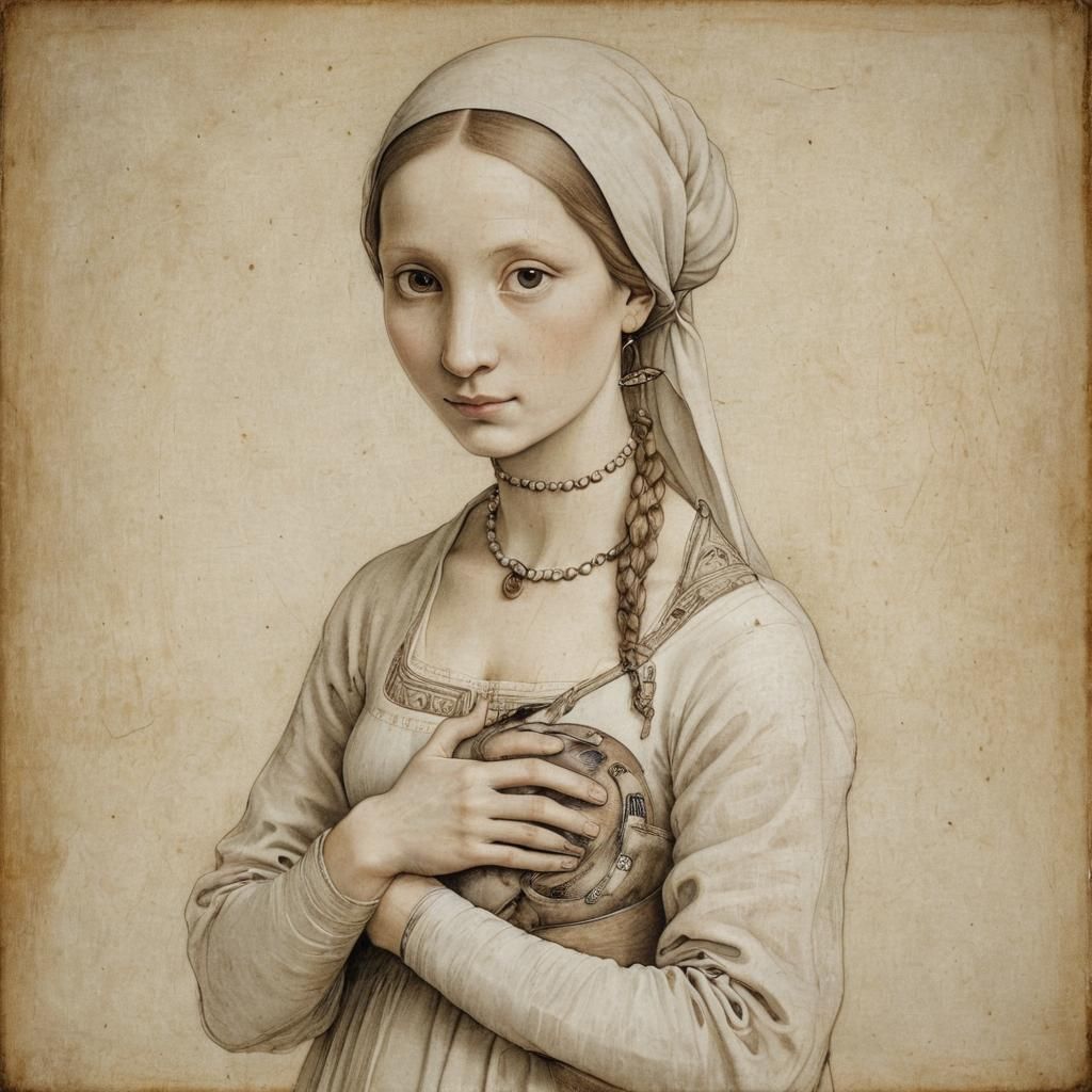 Renaissance Lady with Ermine in Da Vinci Style