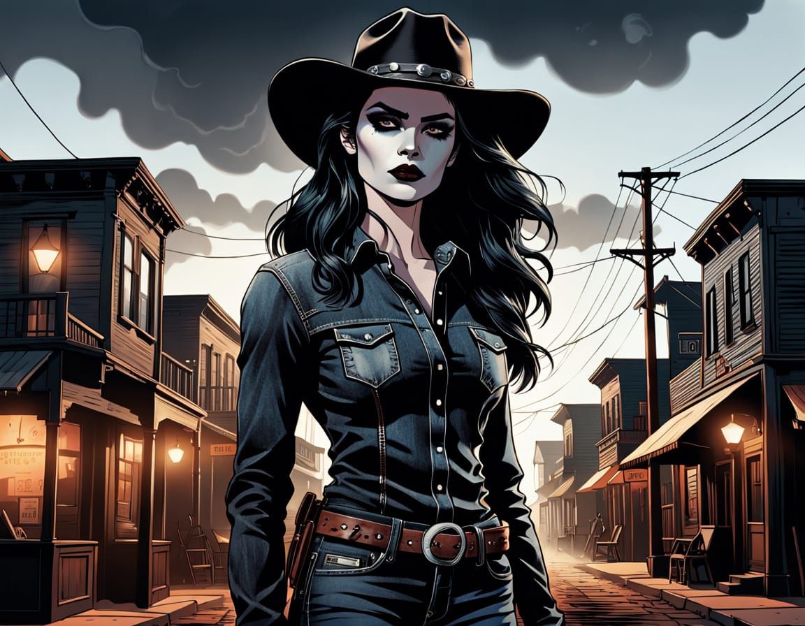 Goth Cowgirl in a Moody Western Town