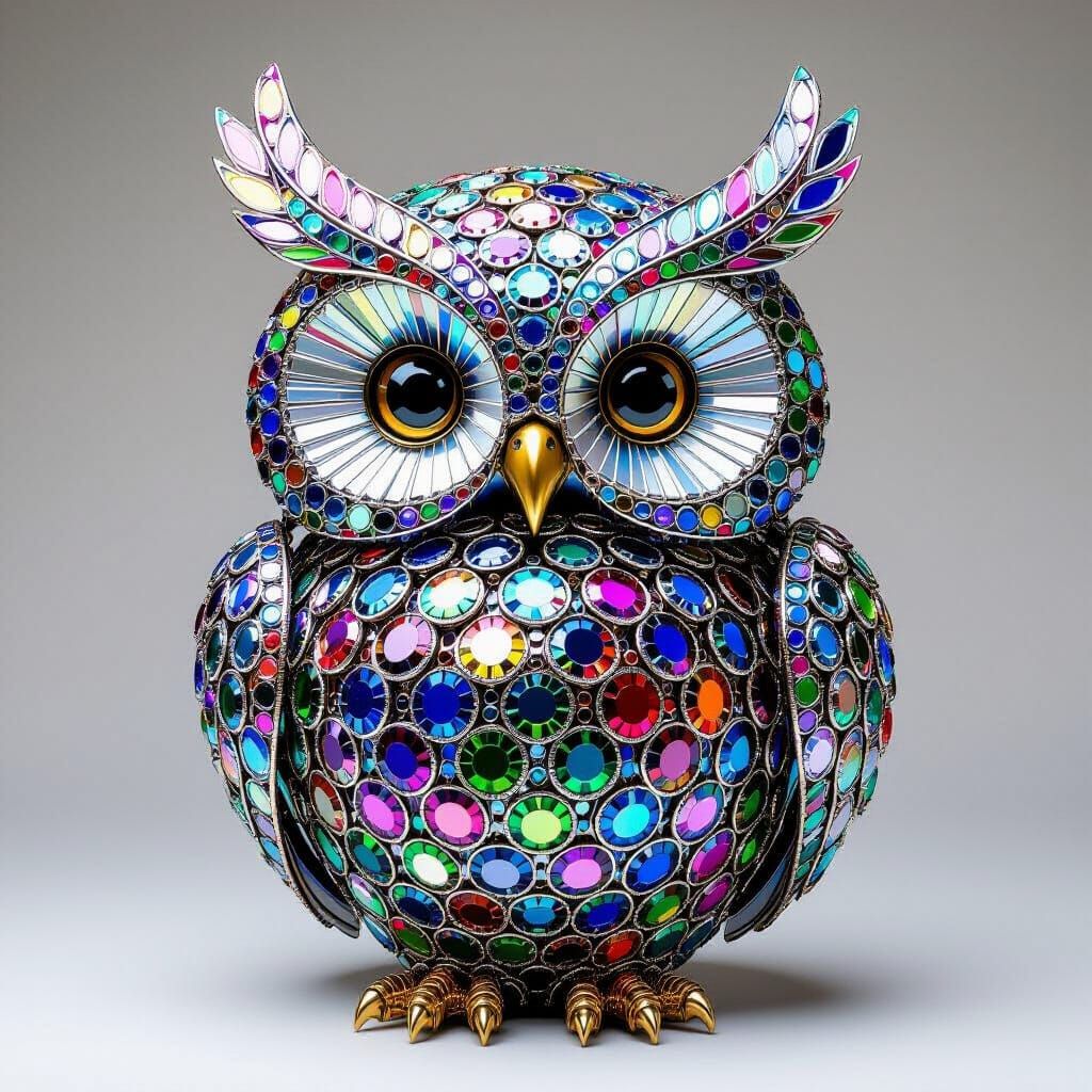 Beaded Owl Sculpture in Pop Art Style