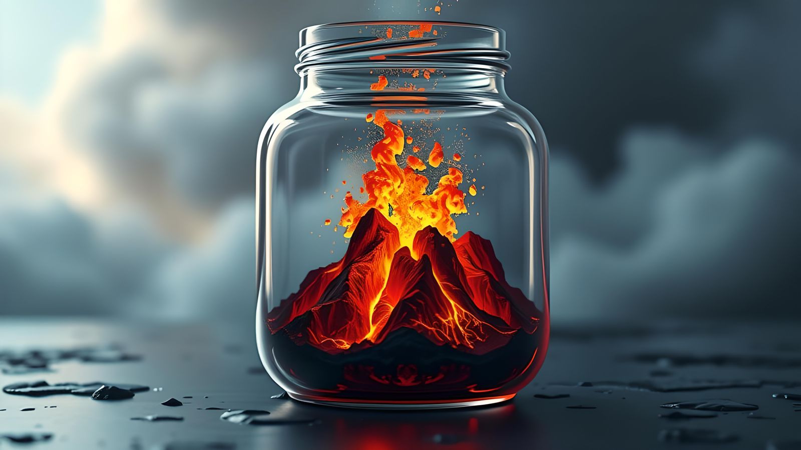 Volcanic Eruption in a Jar: Hyperrealistic Macro Photo