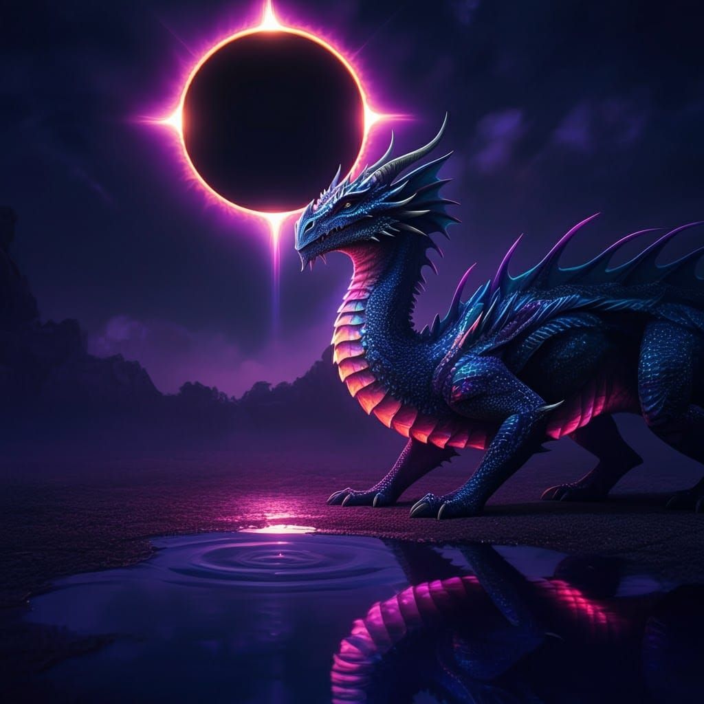 Dragonkin Glistens During Solar Eclipse, Digital Art
