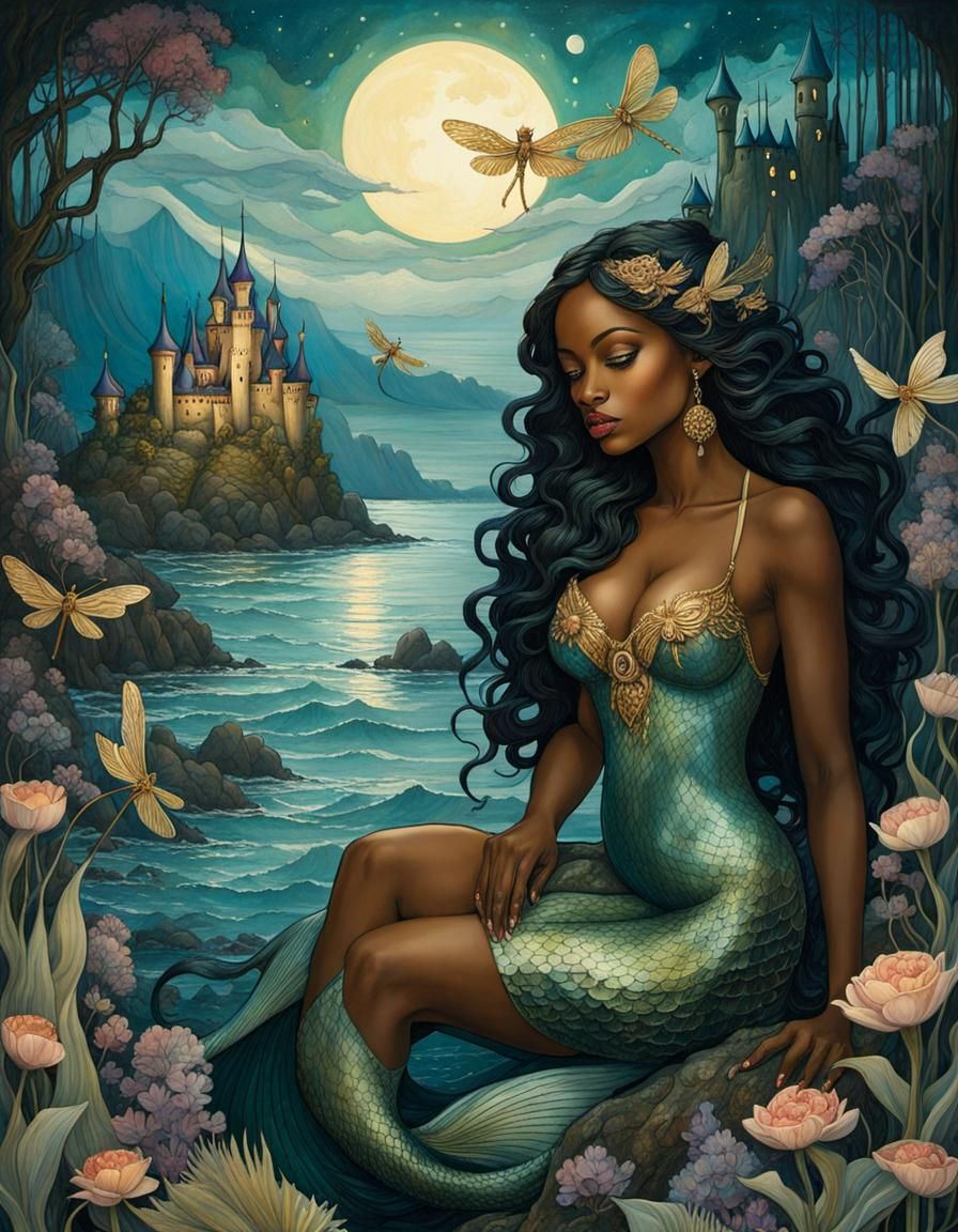 Twilight Mermaid in Surreal Expressionist Landscape