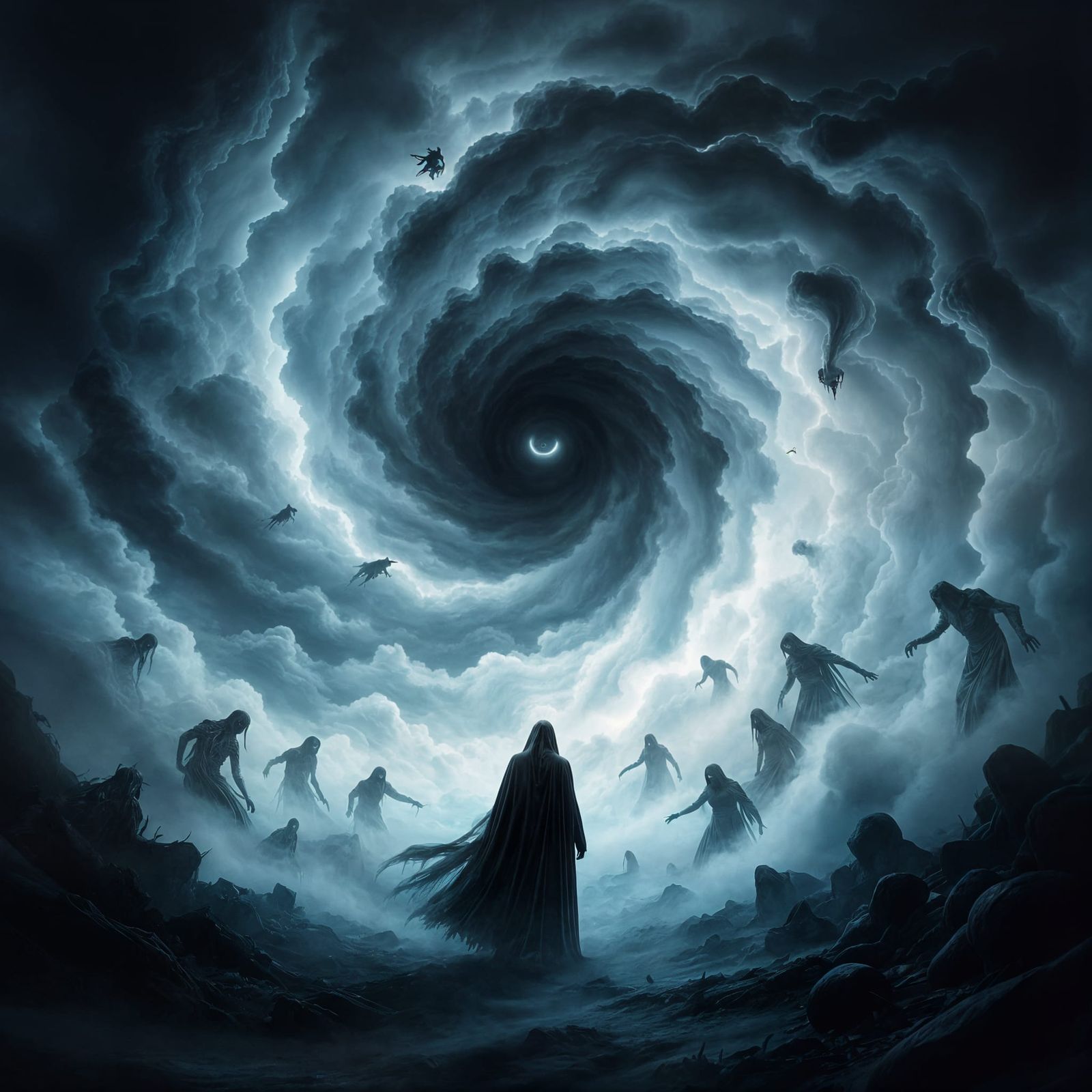 Tormented Souls Swirl Around Shadow in Dark Purgatory