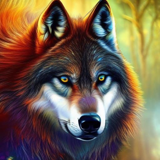 Fantastical Wolf Dissolving Into Colored Smoke