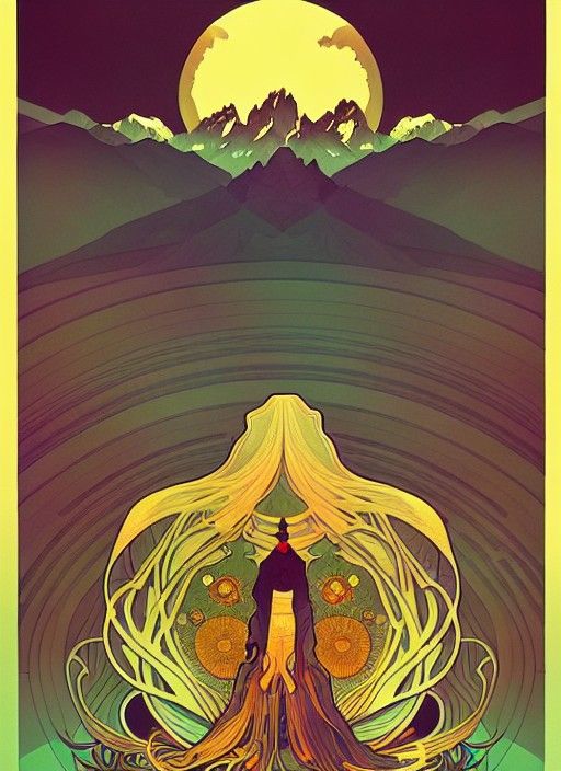 Grand Tetons Illustration in Alphonse Mucha Style
